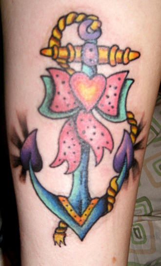 Girly anchor tattoo in colour - Tattooimages.biz